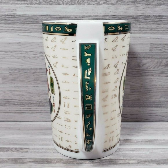 Fathy Mahmoud FM Fine Egyptian 10 oz. Coffee Mug Cup Beige Green White Gold - Picture 6 of 11